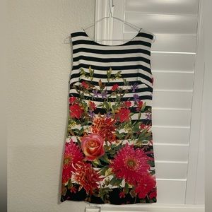 Black and White Striped Floral Shirt Dress Made in Italy